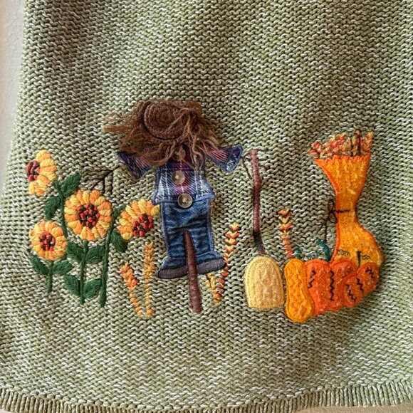 Liz & Me Fall Sweater Autumn Sunflowers Pumpkins Apples Scarecrows Size 1X - Picture 4 of 11